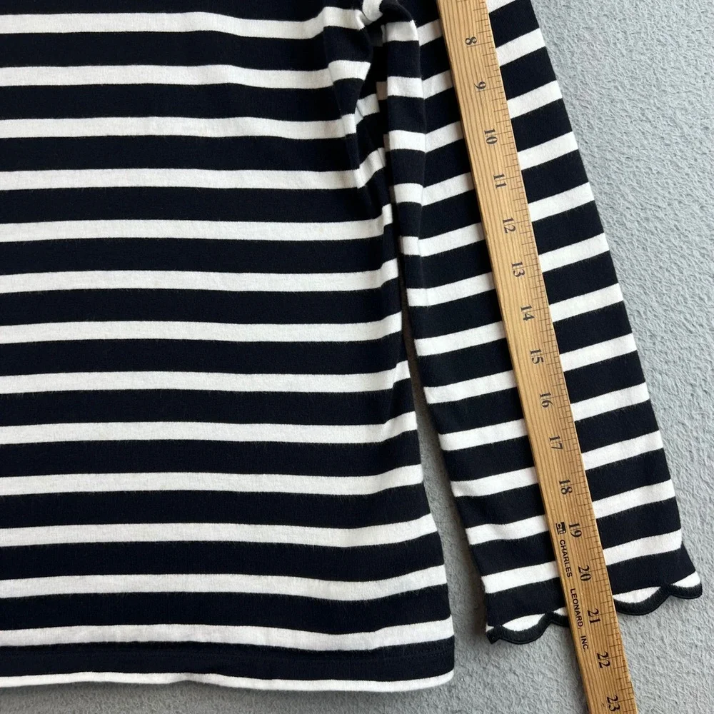 Kate Spade Black White Striped Scalloped Neck Long Sleeve Cotton Top Nautical T